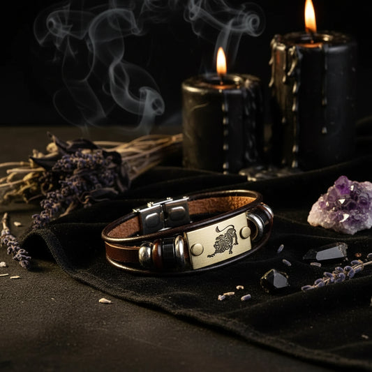 Zodiac Leather Bracelet - Sorceress Sanctuary Aries-Cancer-Scorpio-Sagittarius-Taurus