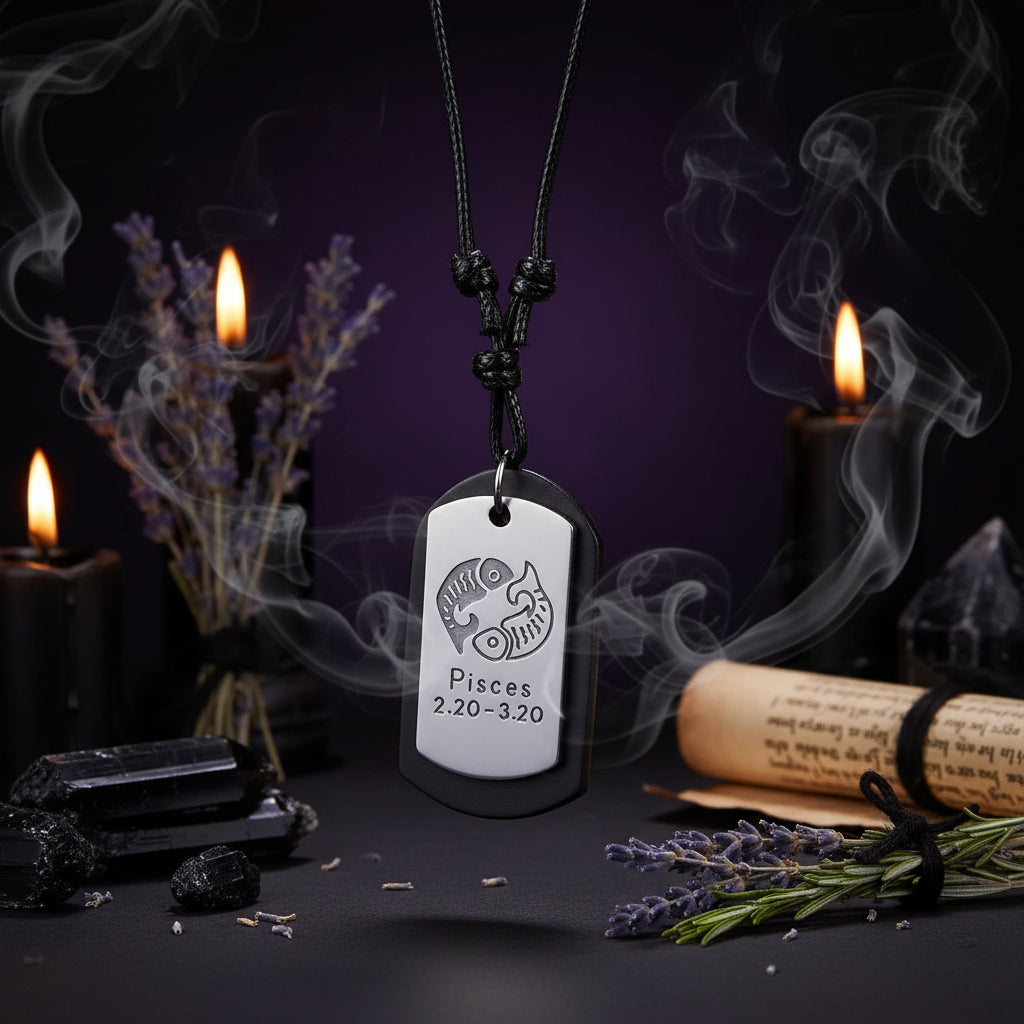 Zodiac Leather Necklace - Sorceress Sanctuary aquarius-Aries-Cancer constellation-Pisces-libra