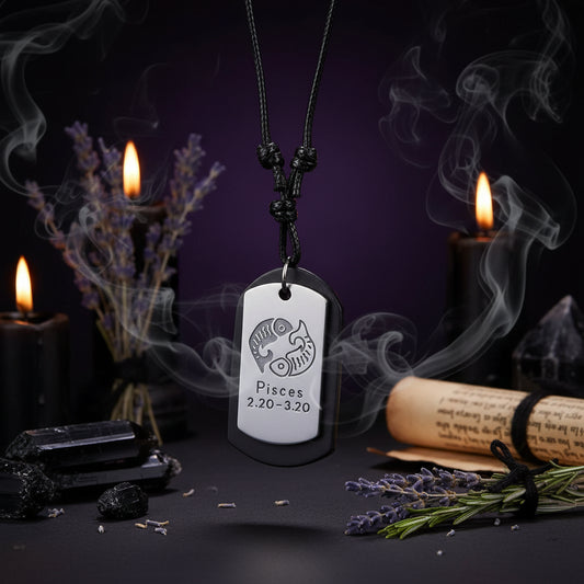 Zodiac Leather Necklace - Sorceress Sanctuary aquarius-Aries-Cancer constellation-Pisces-libra