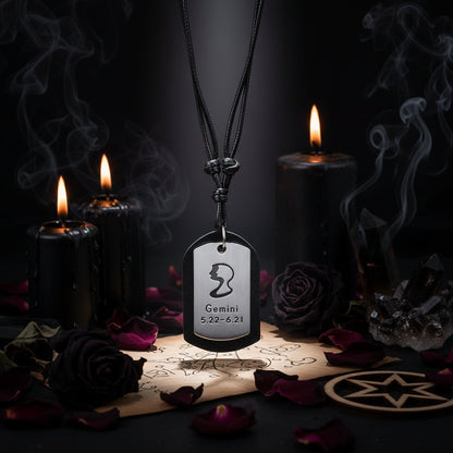 Zodiac Leather Necklace - Sorceress Sanctuary aquarius-Aries-Cancer constellation-Pisces-libra