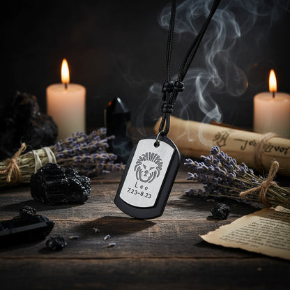Zodiac Leather Necklace - Sorceress Sanctuary aquarius-Aries-Cancer constellation-Pisces-libra