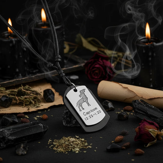 Zodiac Leather Necklace - Sorceress Sanctuary aquarius-Aries-Cancer constellation-Pisces-libra