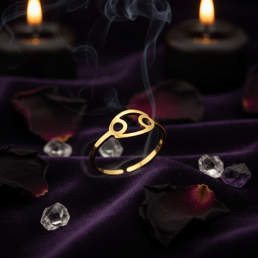 Gold open ring on a white background