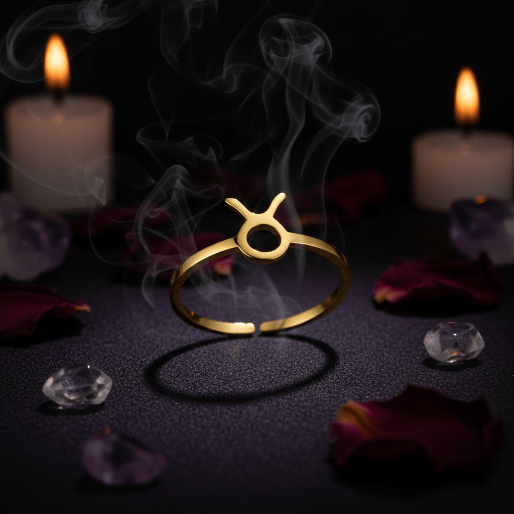 Gold ring with a unique design on a white background