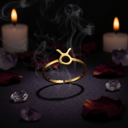 Gold ring with a unique design on a white background