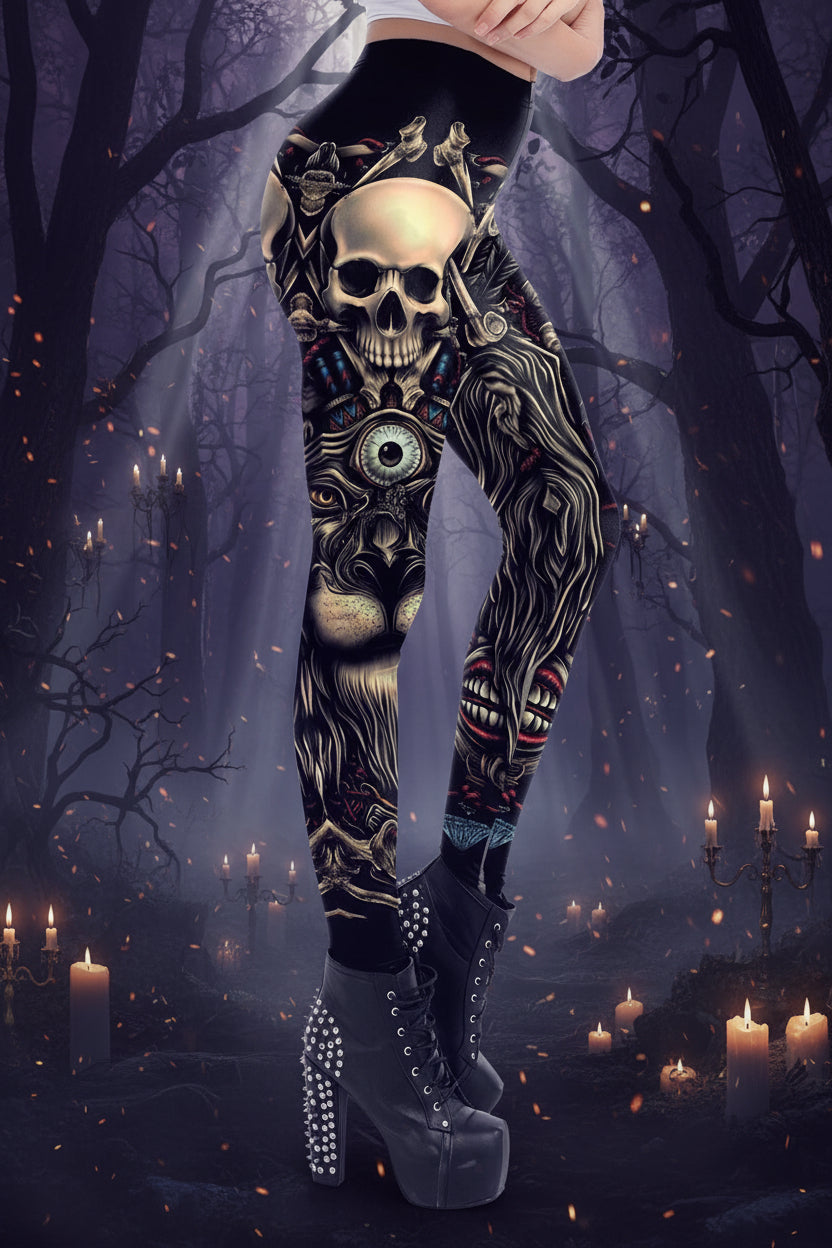 Digital Print Yoga Leggings with Skull Design for Women Sorceress Sanctuary