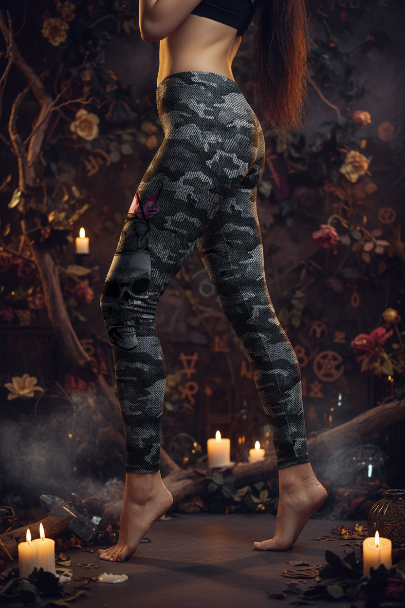 Skull Camouflage Digital Print Low Waist Leggings Sorceress Sanctuary