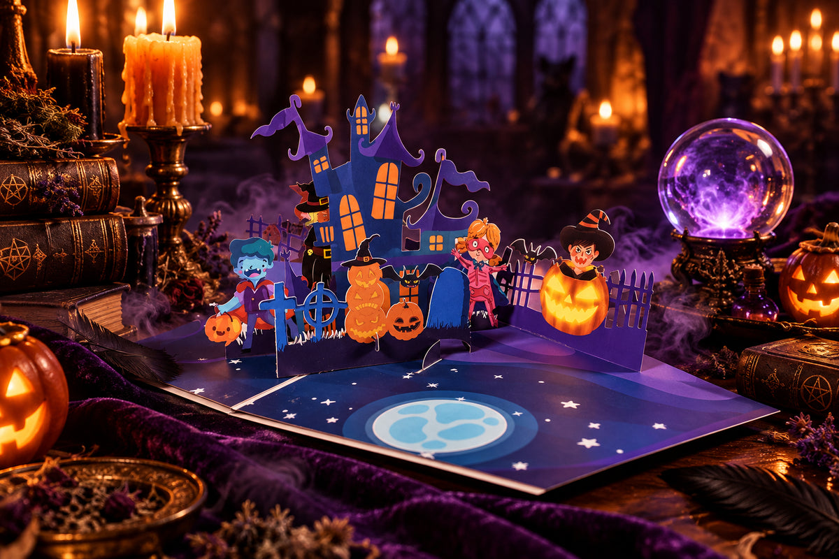Halloween Palace Pop Up Card, shown in use