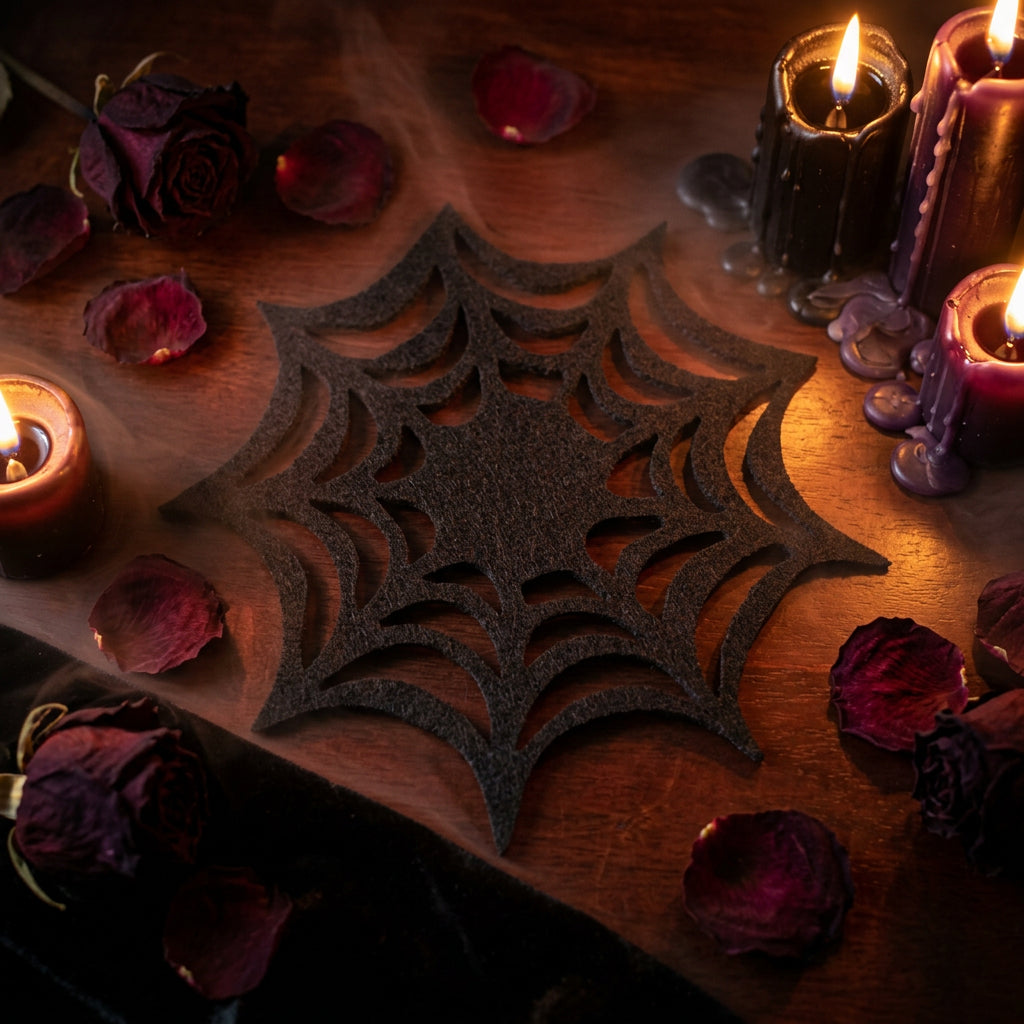 Halloween Felt Spider Web Coasters for Party Decor Sorceress Sanctuary