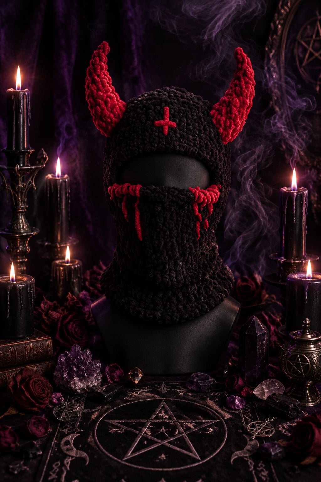 Hellhound Demon Hood, close up detail