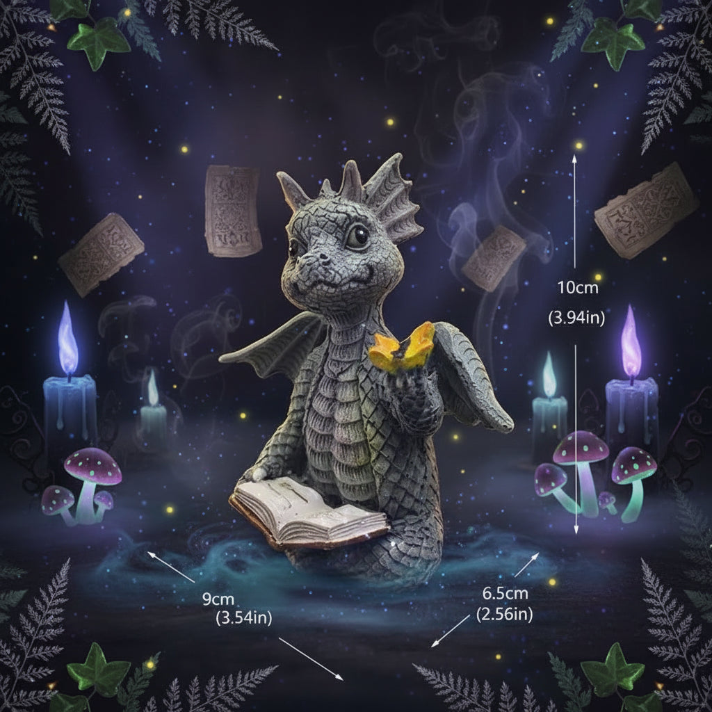 Mini Dragon Reading Book Sculpture - Cute Resin Figurine Sorceress Sanctuary