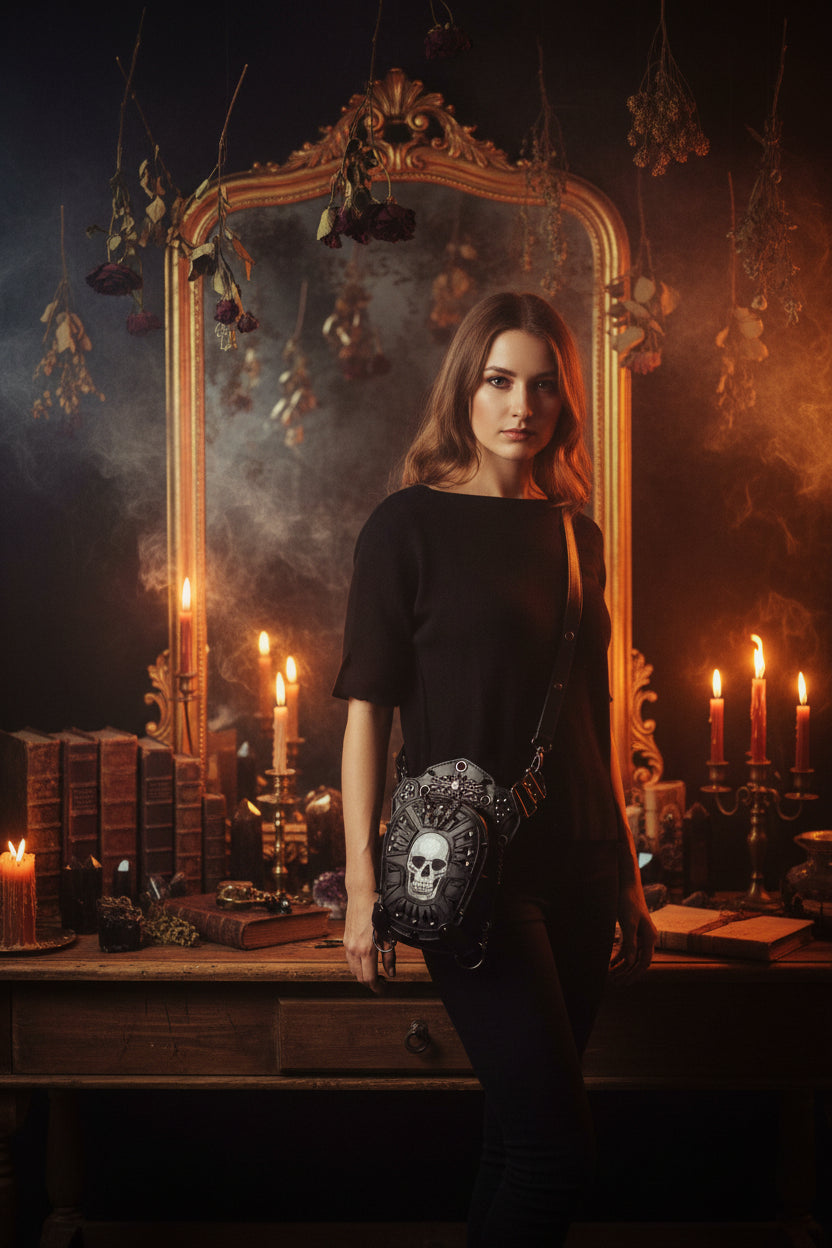 Multifunctional Black Skull PU Shoulder Crossbody Bag Sorceress Sanctuary