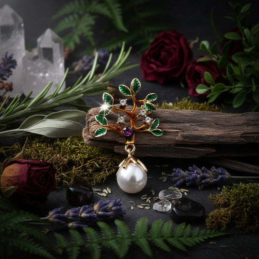 Pearl Brooch - Elegant Tree of Life Design Sorceress Sanctuary