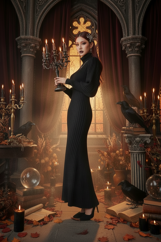 Retro Lantern Sleeve High Neck Mermaid Dress Sorceress Sanctuary