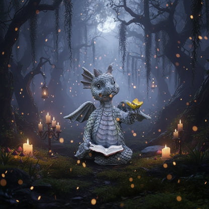 Mini Dragon Reading Book Sculpture - Cute Resin Figurine Sorceress Sanctuary