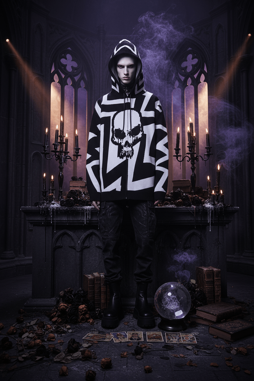 Couple's Loose Hoodie Sweater with Skull Design Sorceress Sanctuary