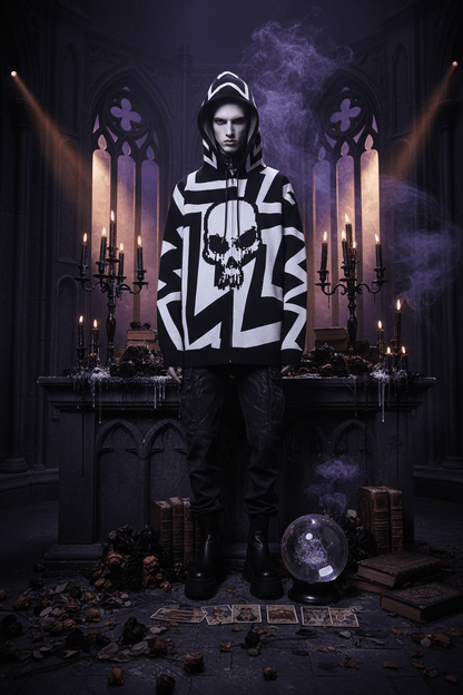 Couple's Loose Hoodie Sweater with Skull Design Sorceress Sanctuary