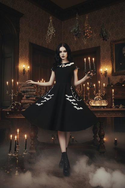 Embroidered Bat Dress for Halloween Celebration Sorceress Sanctuary