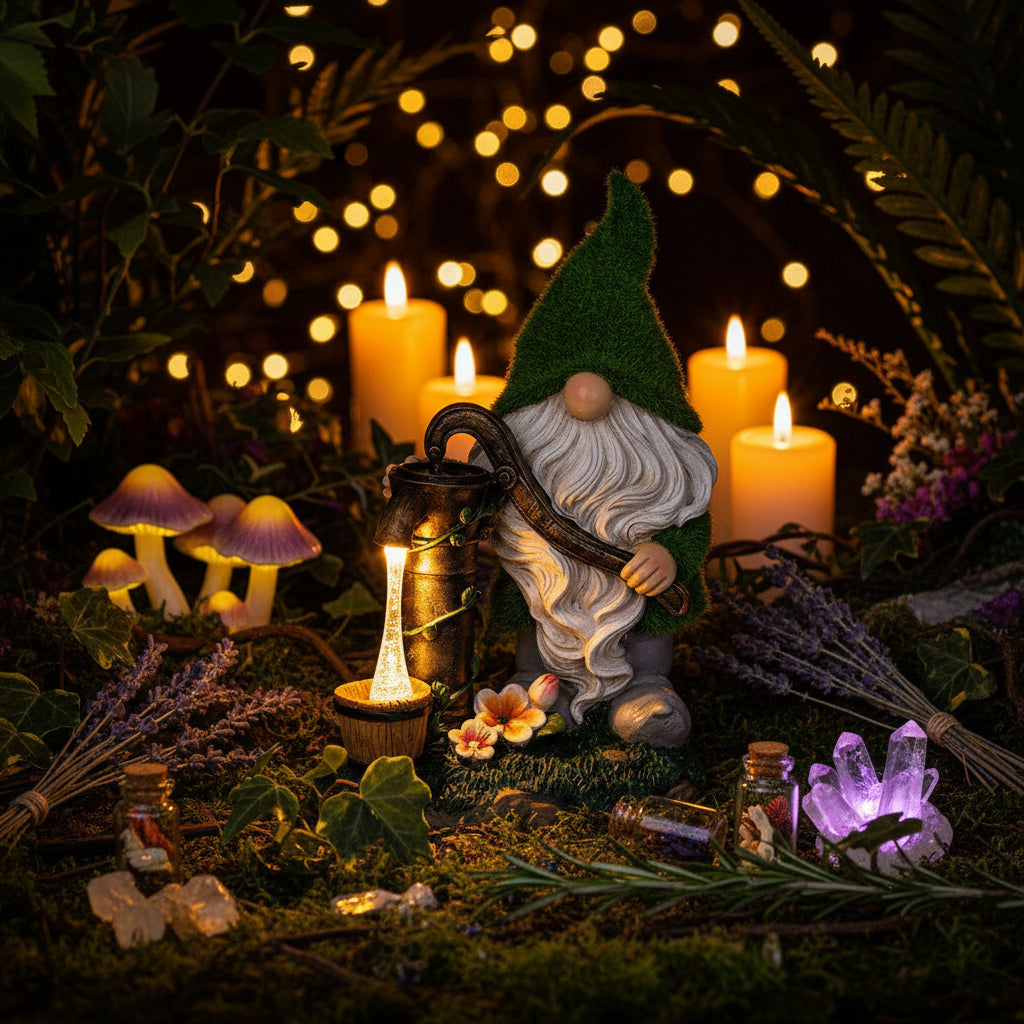Solar Lamp Resin Gnome Statue for Garden Decoration Sorceress Sanctuary