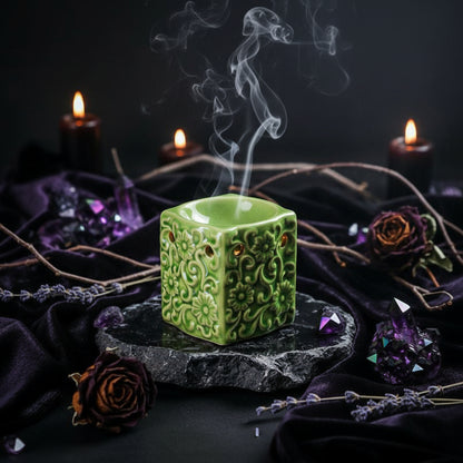 Ceramic Square Aromatherapy Burner with Vintage Glaze Sorceress Sanctuary