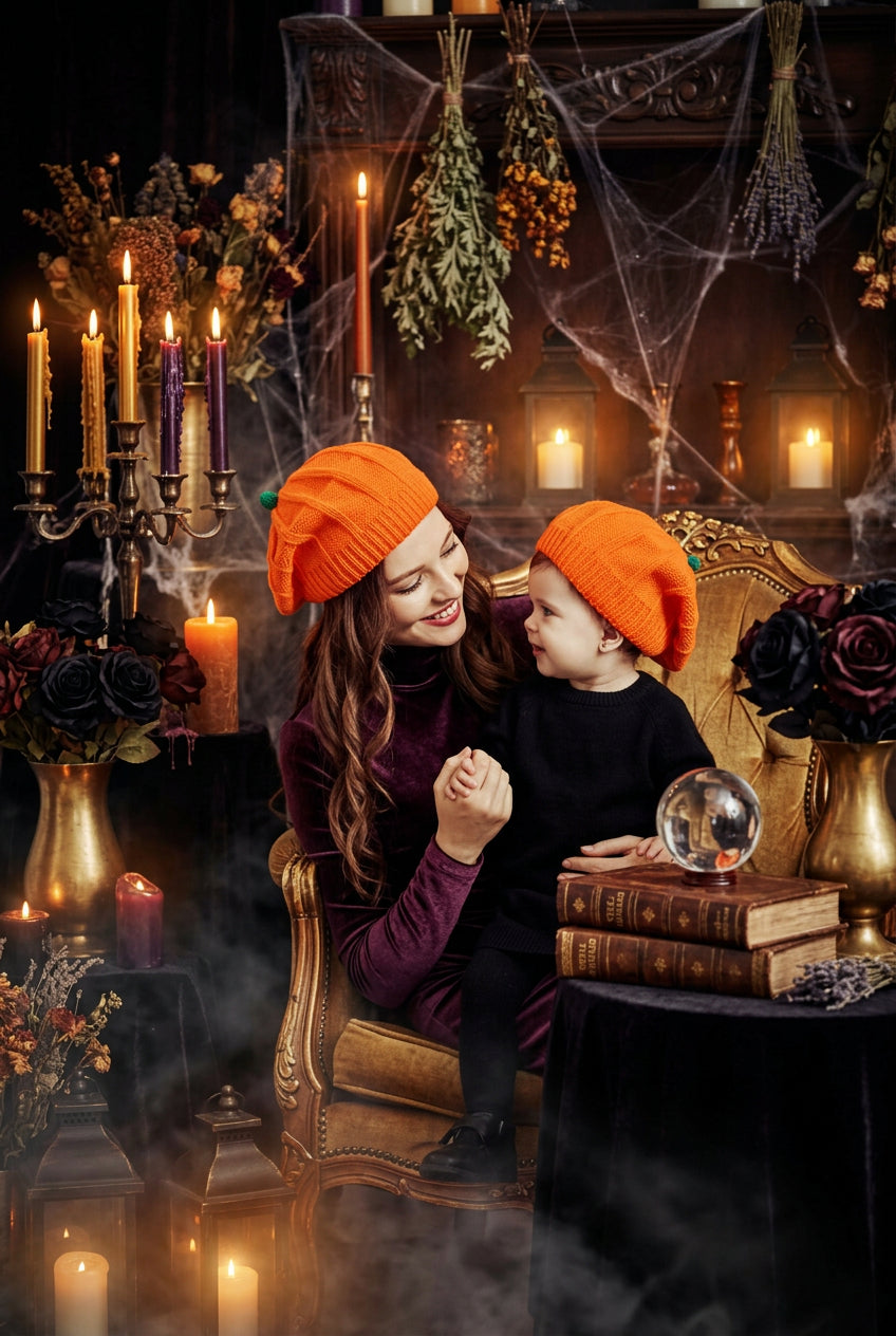 Cute Orange Knitted Halloween Pumpkin Hat for Kids & Parents Sorceress Sanctuary