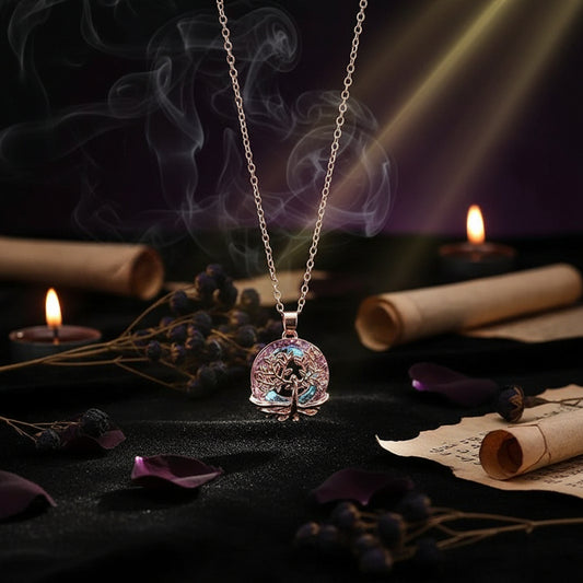 Exquisite Tree of Life Round Crystal Pendant Necklace Sorceress Sanctuary