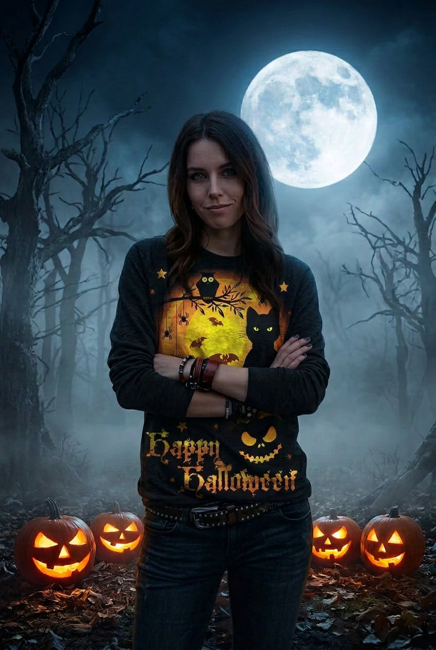 Halloween Print Long Sleeve Relaxed Sweatshirt Sorceress Sanctuary