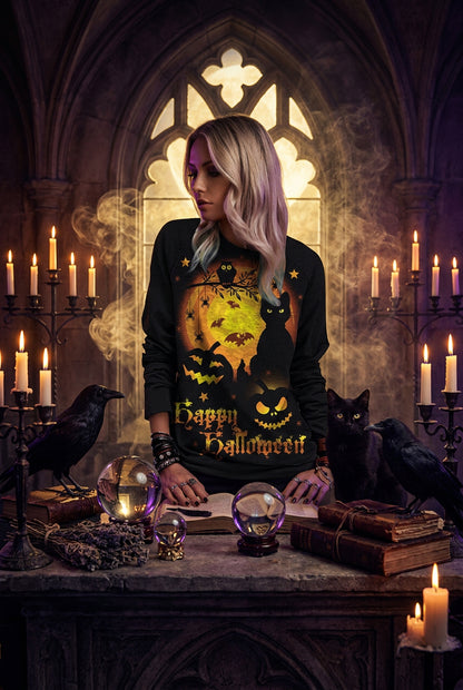 Halloween Print Long Sleeve Relaxed Sweatshirt Sorceress Sanctuary
