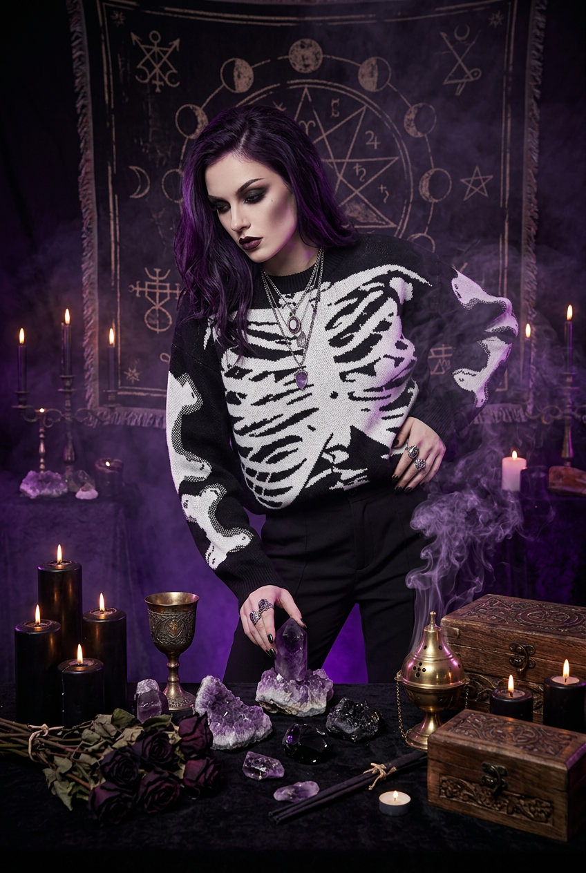 Skeleton Patch Embroidery Hooded Sweatshirt Sorceress Sanctuary