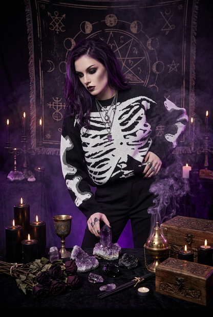 Skeleton Patch Embroidery Hooded Sweatshirt Sorceress Sanctuary