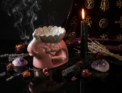 Lotus Ice Crack Elephant Aromatherapy Burner, Ceramic Sorceress Sanctuary