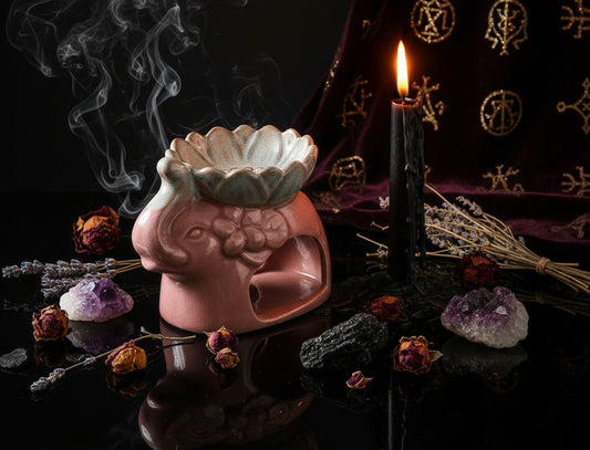 Lotus Ice Crack Elephant Aromatherapy Burner, Ceramic Sorceress Sanctuary