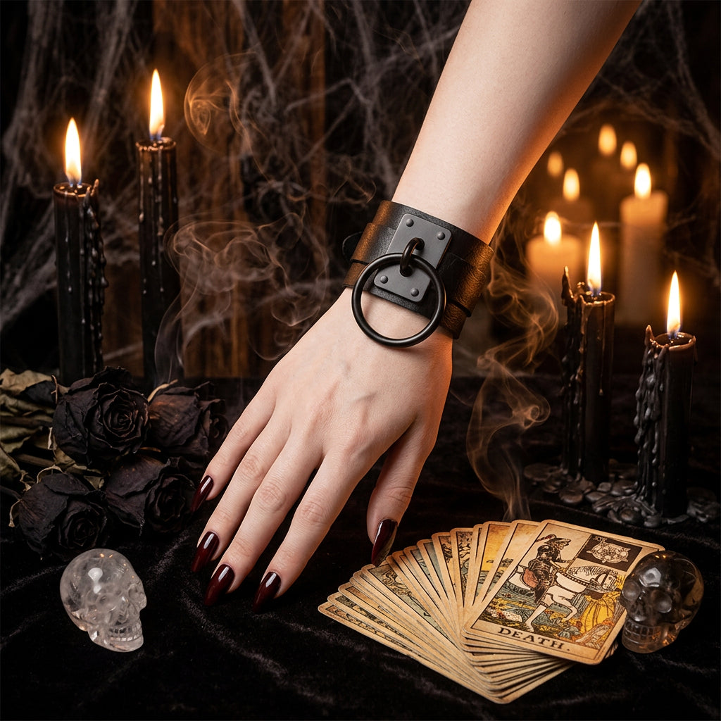 Gothic O-Shaped PU Bracelet with Metal Accents Sorceress Sanctuary