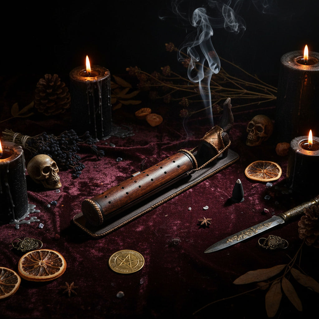 Incense Burner with Bamboo Stick Holder for Altars Sorceress Sanctuary