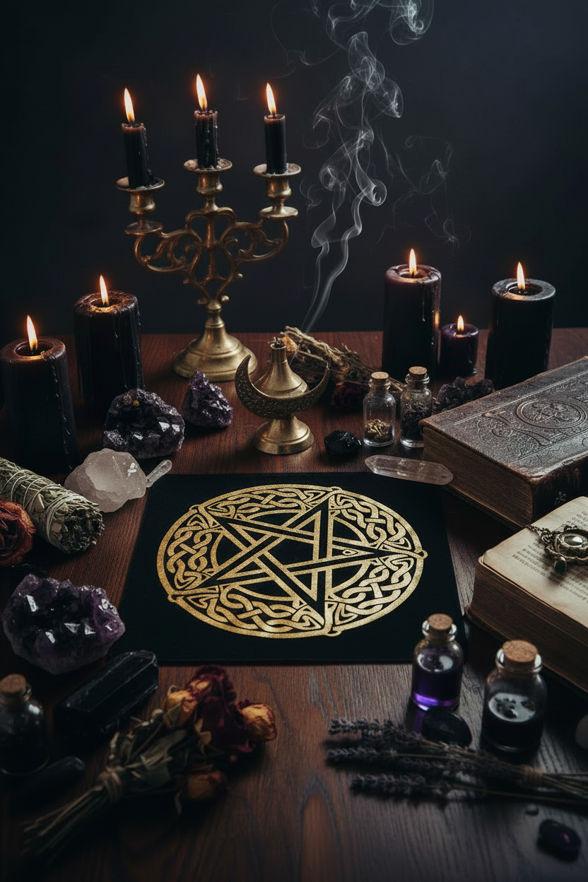 Pentagram Tarot Cloth with Velvet Print (Single Piece) Sorceress Sanctuary