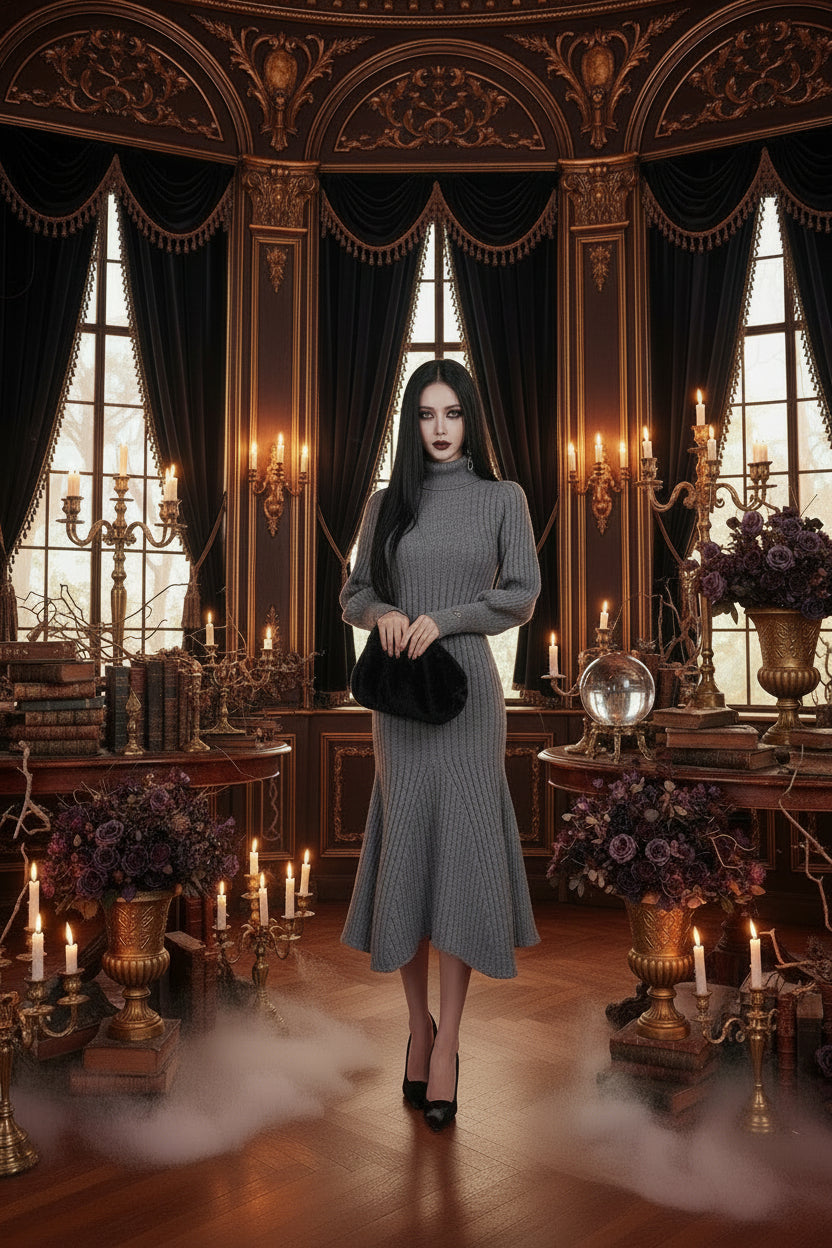 Retro Lantern Sleeve High Neck Mermaid Dress Sorceress Sanctuary