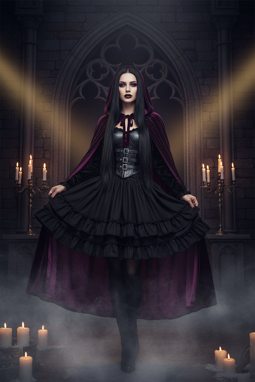 Gothic Black Lolita Steampunk High Waist Skirt with Ruffles Sorceress Sanctuary