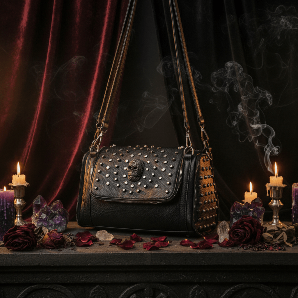 Crossbody Bag with Skull Design and Studs Sorceress Sanctuary
