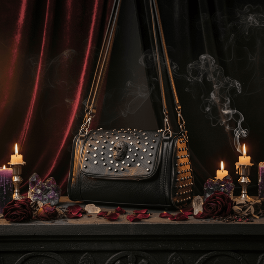 Crossbody Bag with Skull Design and Studs Sorceress Sanctuary