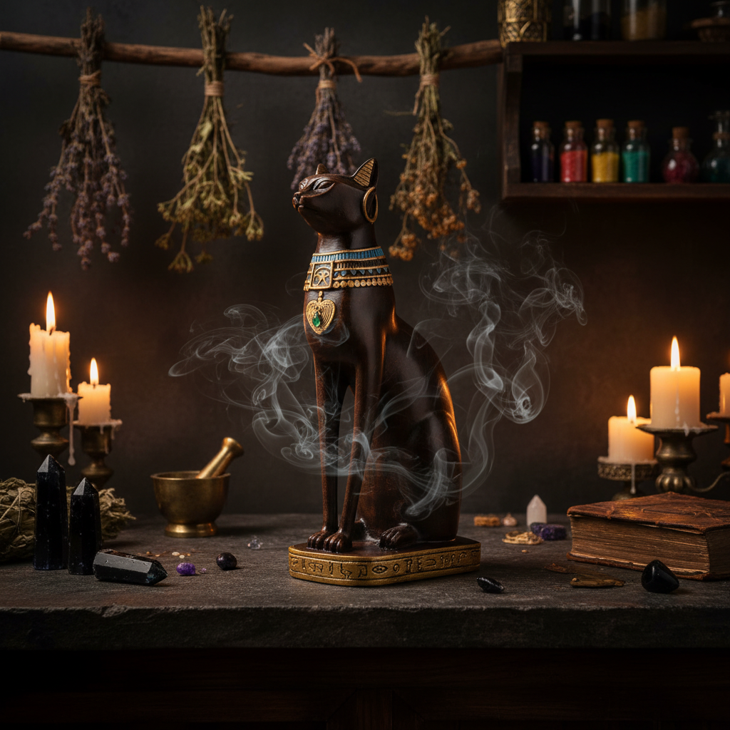 Cat Figurine, Resin Sculpture for Living Room Decor Sorceress Sanctuary