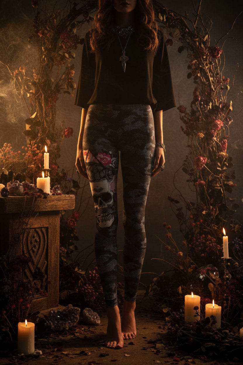 Skull Camouflage Digital Print Low Waist Leggings Sorceress Sanctuary