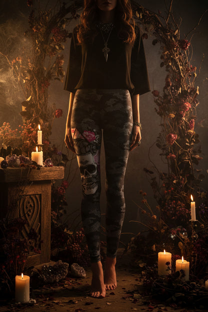 Skull Camouflage Digital Print Low Waist Leggings Sorceress Sanctuary
