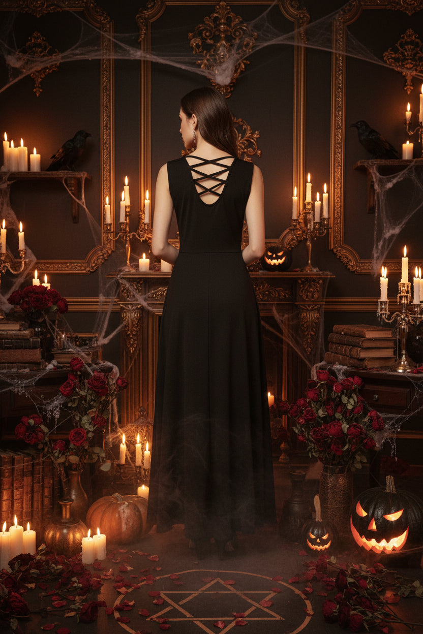 Sleeveless Printed Maxi Dress for Halloween & Christmas Sorceress Sanctuary
