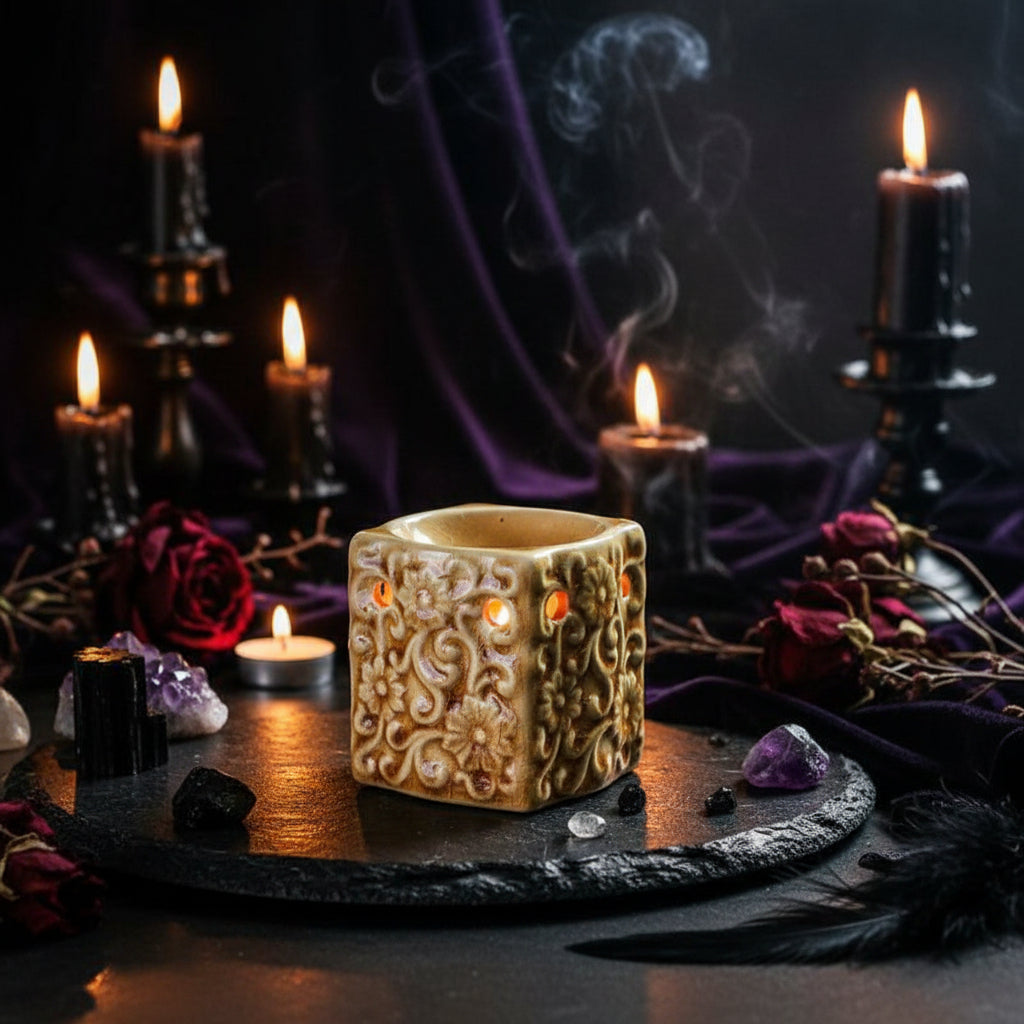 Ceramic Square Aromatherapy Burner with Vintage Glaze Sorceress Sanctuary