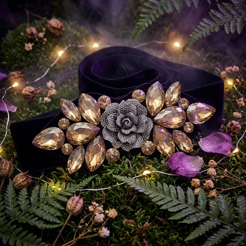 Midnight Rose Rhinestone Belt, view 3