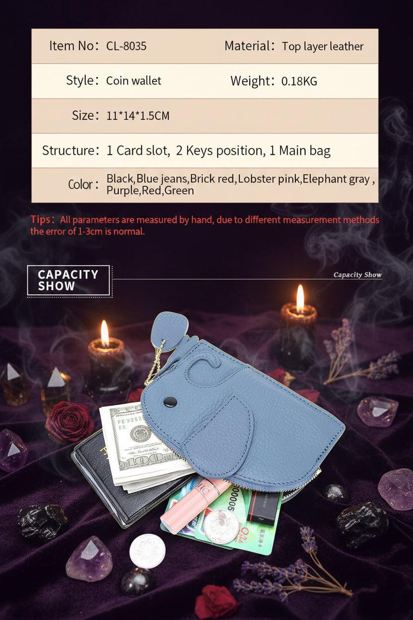 Blue coin wallet with card slots and key positions on a white background