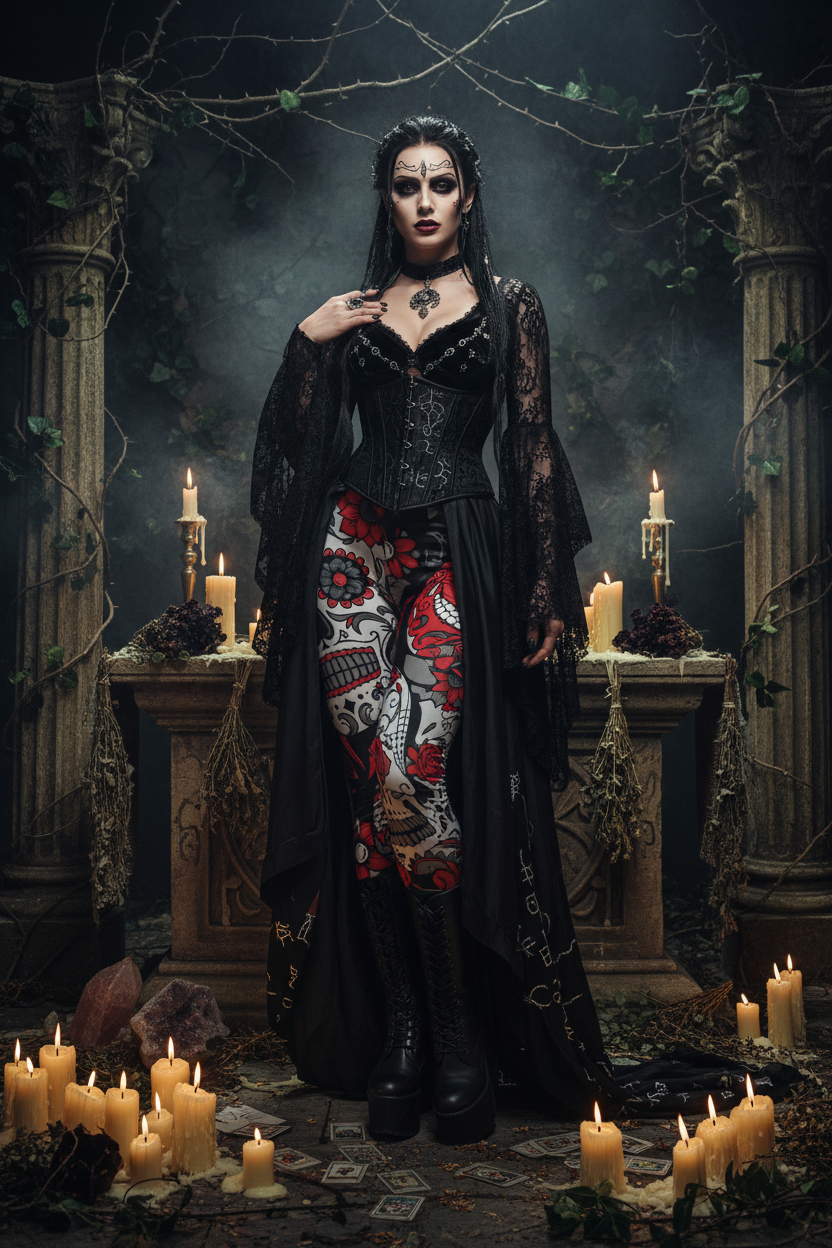 Colorful Skull Floral Leggings with Digital Print Sorceress Sanctuary