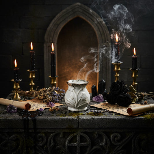 Ceramic Square Aromatherapy Burner with Vintage Glaze Sorceress Sanctuary