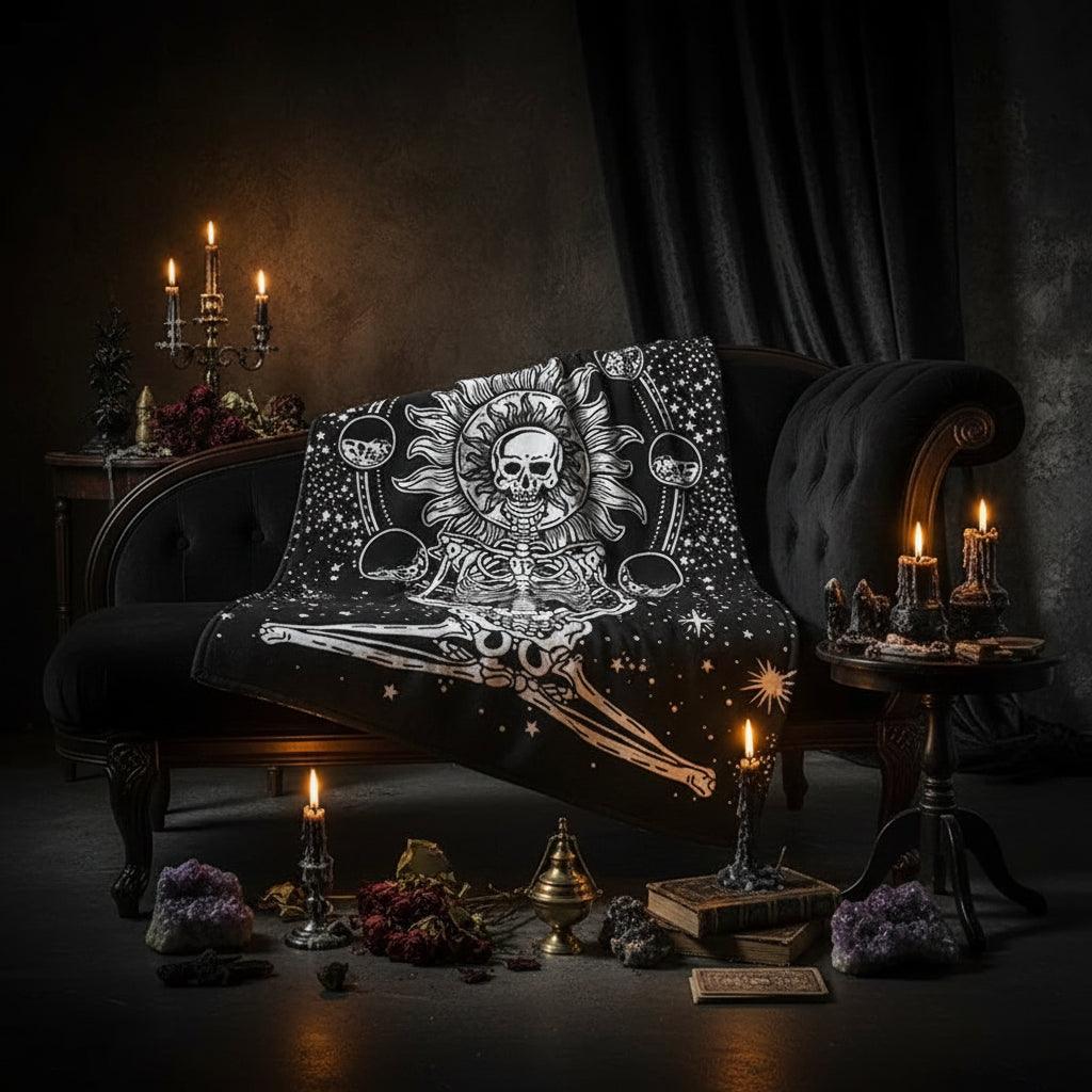 Blanket with Boston Terrier pattern on a couch