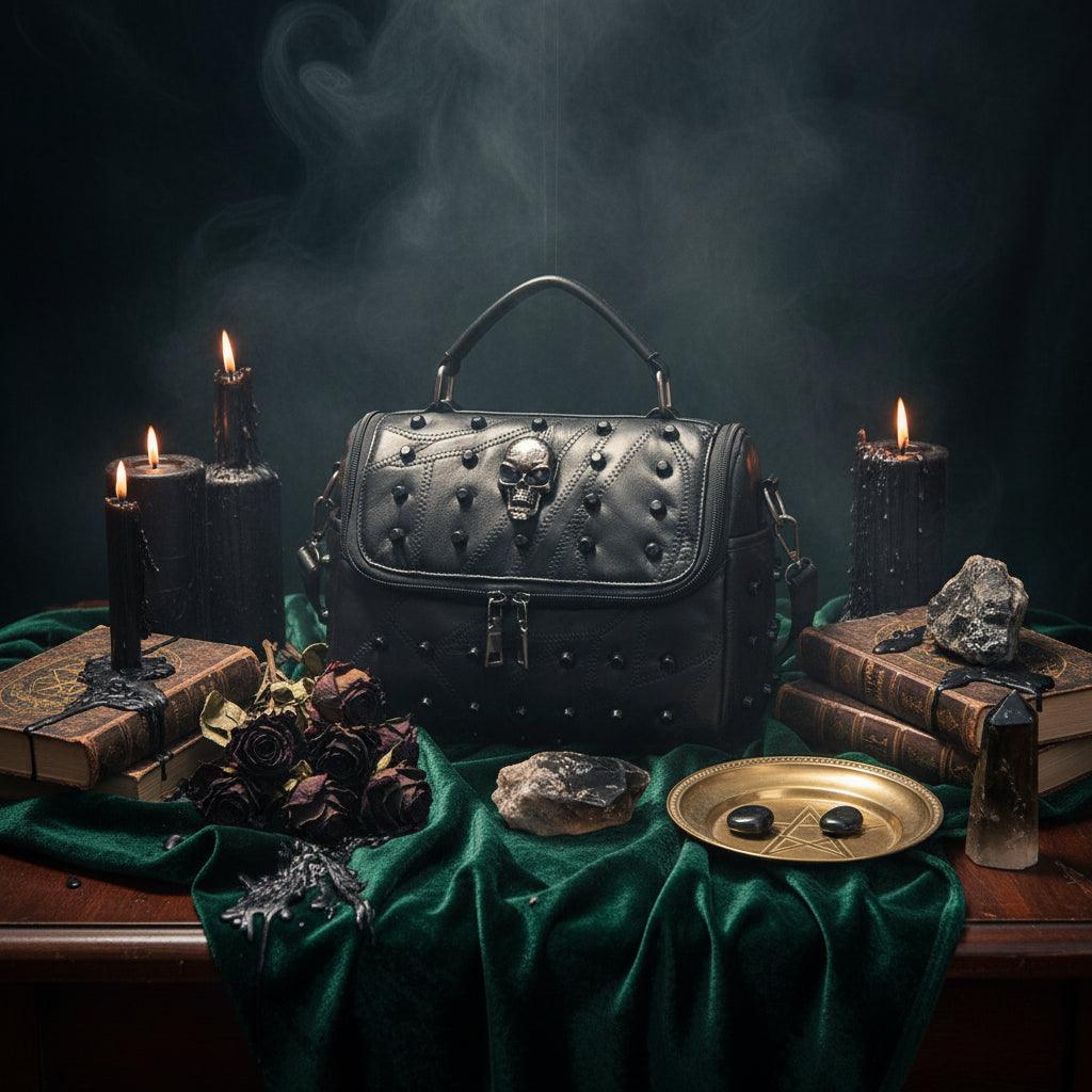 Crossbody Bag with Skull Design and Studs Sorceress Sanctuary
